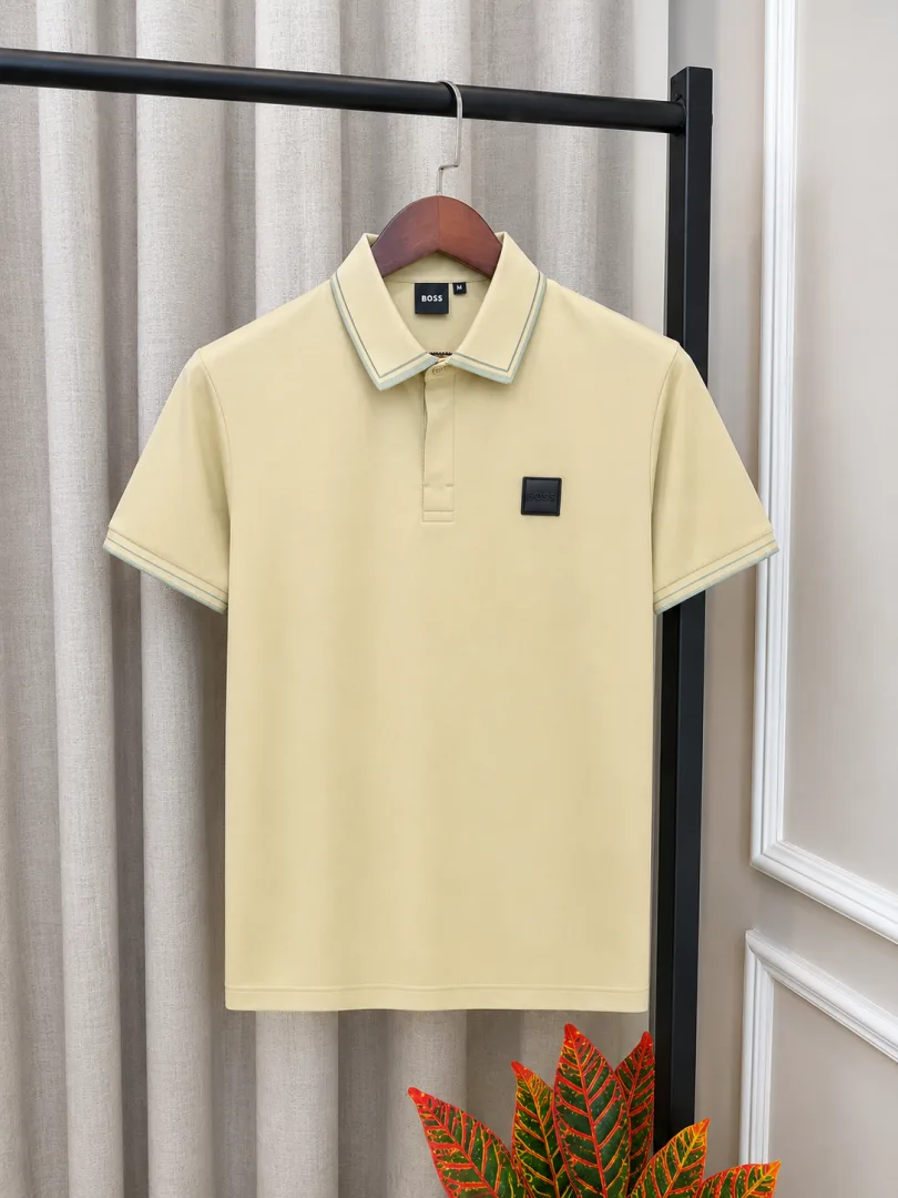 H. Boss Beige Signature Brand Logo Store Article Premium Polo Neck T-Shirt(1304]