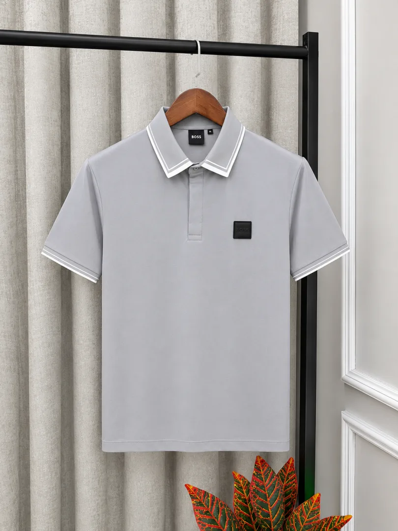 H. Boss Royal Gray Signature Brand Logo Store Article Premium Polo Neck T-Shirt(1304)