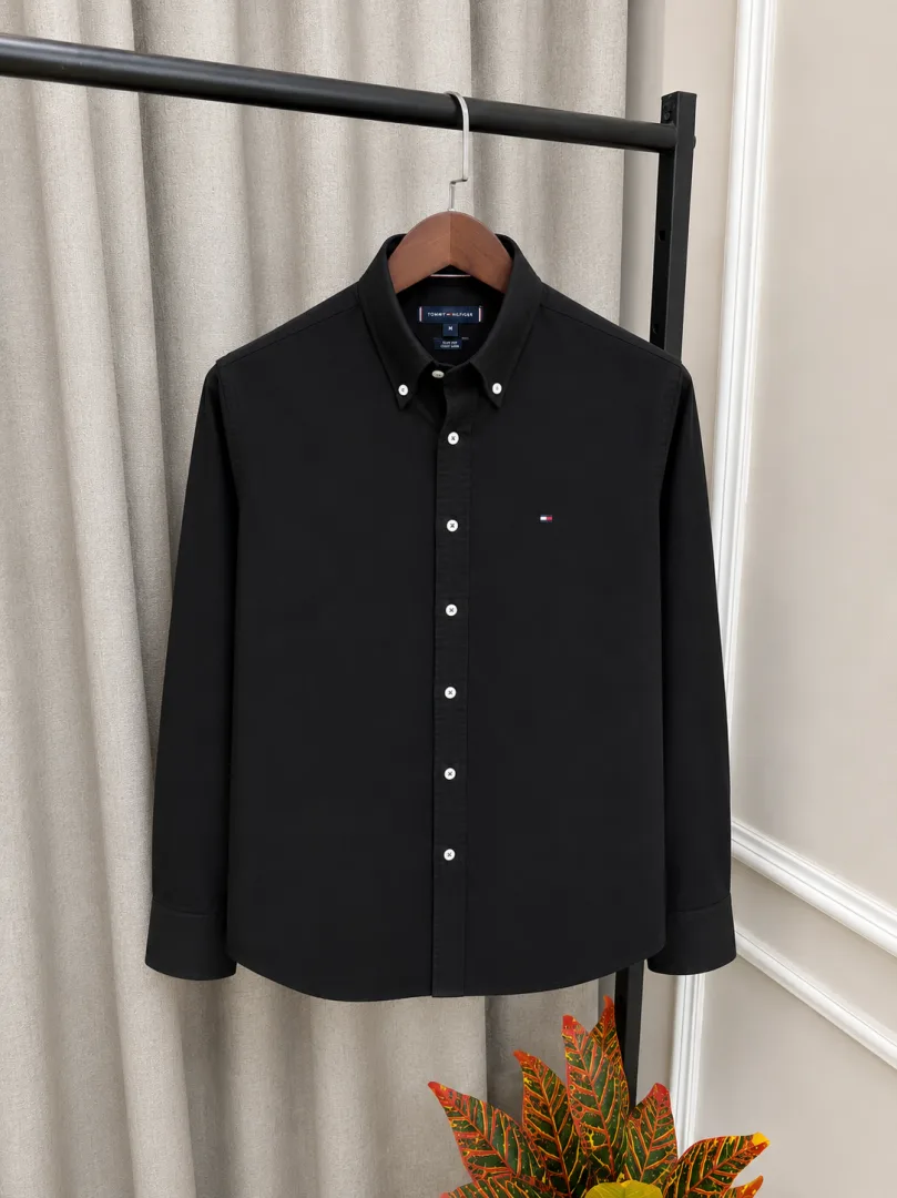 Tummy Hilfigr Black Chest Embroidery Logo Premium Oxford Shirt(1298)