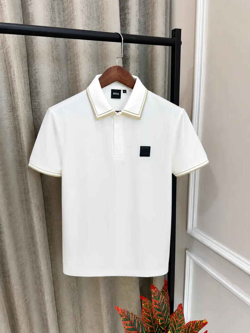 H. Boss Cream Signature Brand Logo Store Artcile Premium Polo Neck T-Shirt(1287)