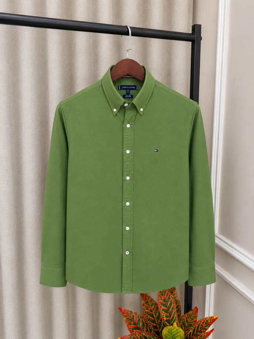 Tummy Hilfigr Green Chest Embroidery Logo Premium Oxford Shirt(1278)