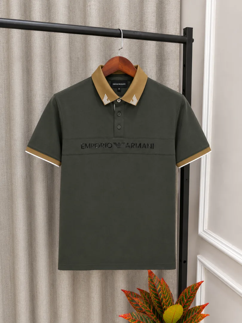 Emphorio Arma Olive Signature Embossed Front Branding Premium Polo T-Shirt(1270)