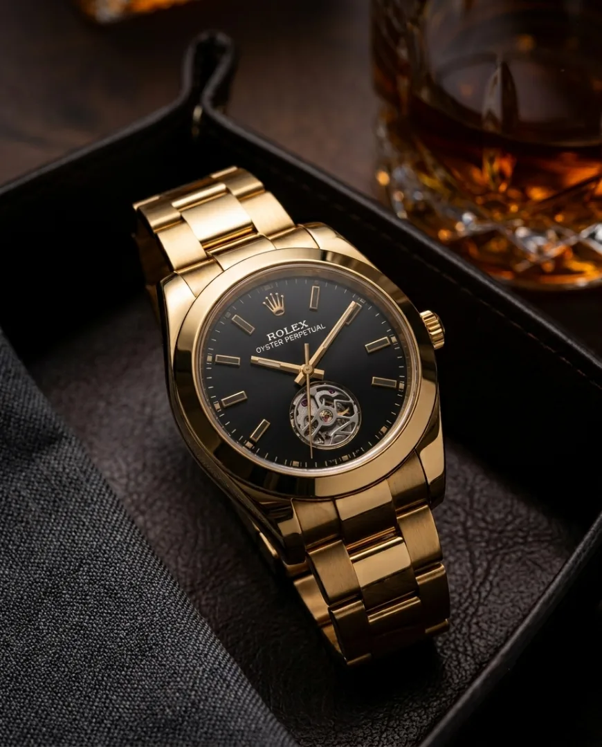 Rollex Oyster Perpetual automatic Tourbillon Gold Black Dial