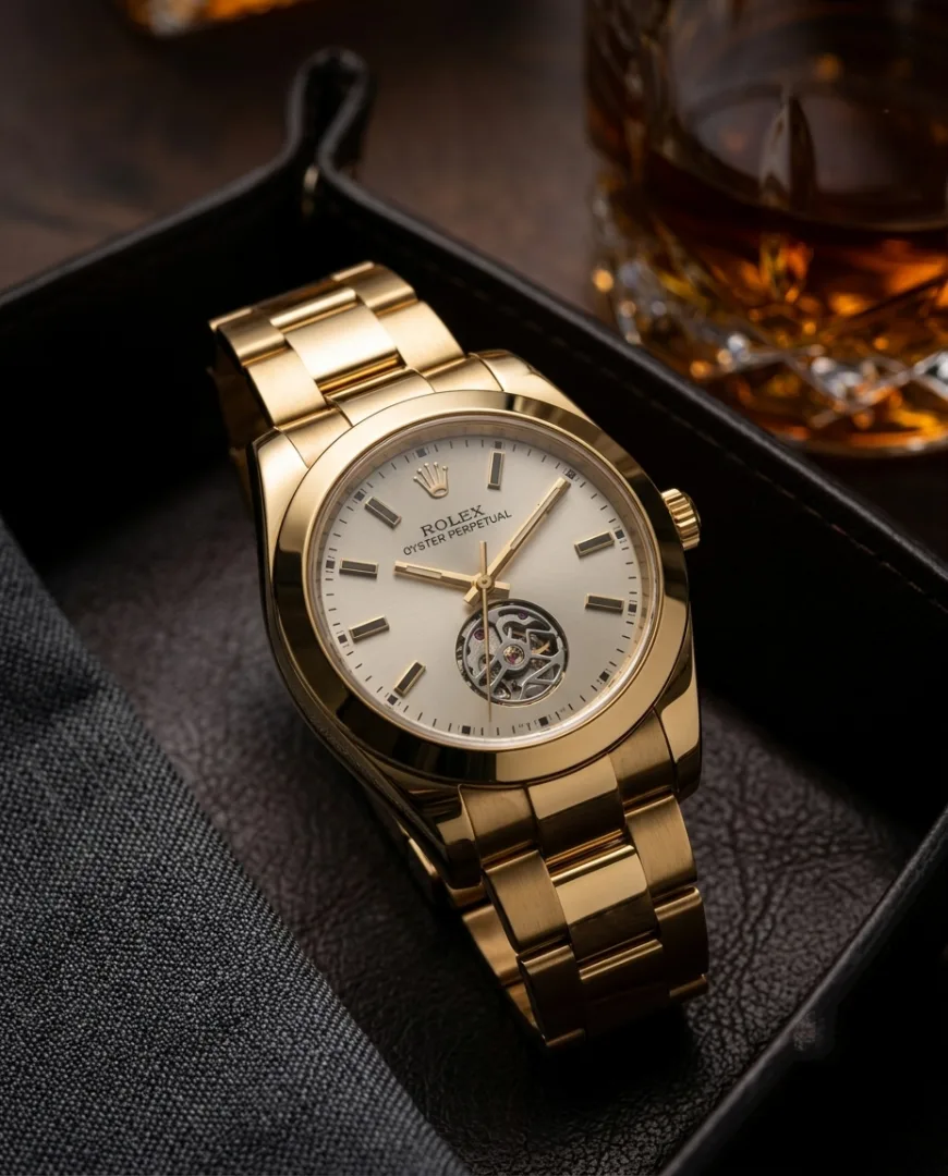 Rollex Oyster Perpetual automatic Tourbillon Gold Grey Dial