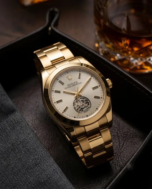 Rollex Oyster Perpetual automatic Tourbillon Gold Grey Dial