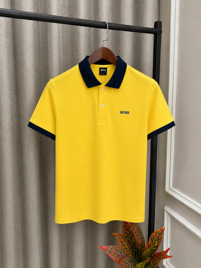 H. Boss Yellow Embroidery Logo Premium Classic Polo T-Shirt(1160)
