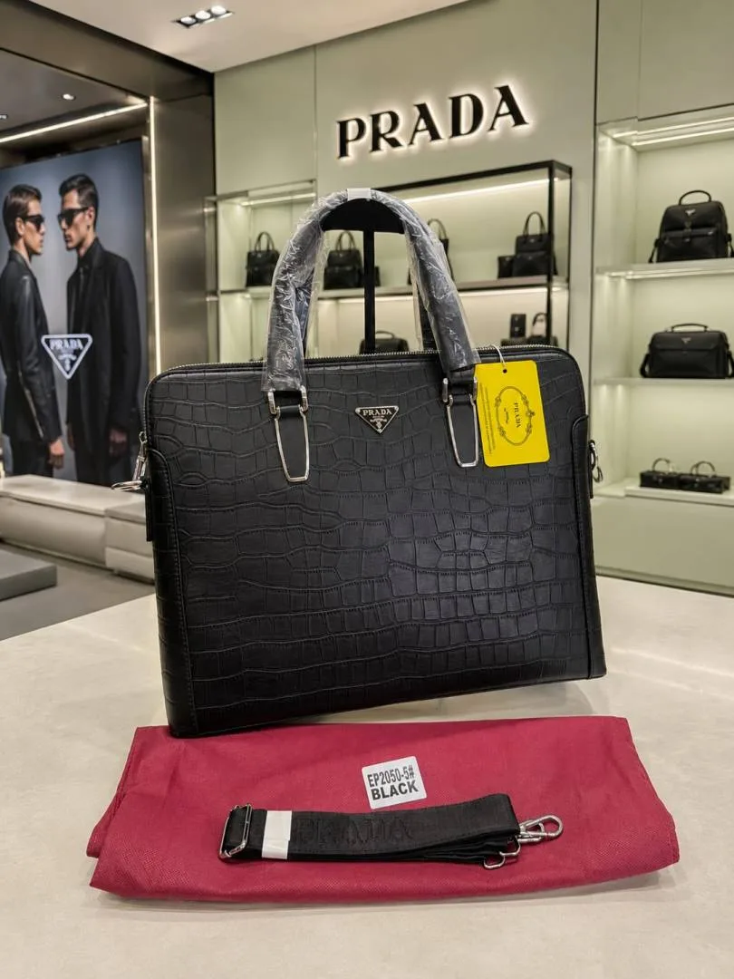 Pradda milano crocodile leather premium laptop Bag With Long Strap & Dustbag Etc Model 633