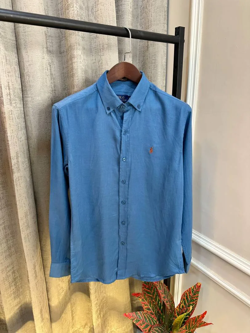 Ralf Lauren Polo Blue Embroidery Logo Pure Linen Premium Shirt(1158)