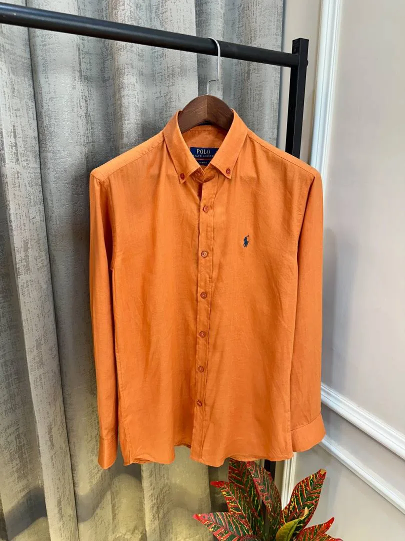 Ralf Lauren Polo Orange Embroidery Logo Pure Linen Premium Shirt(1157)