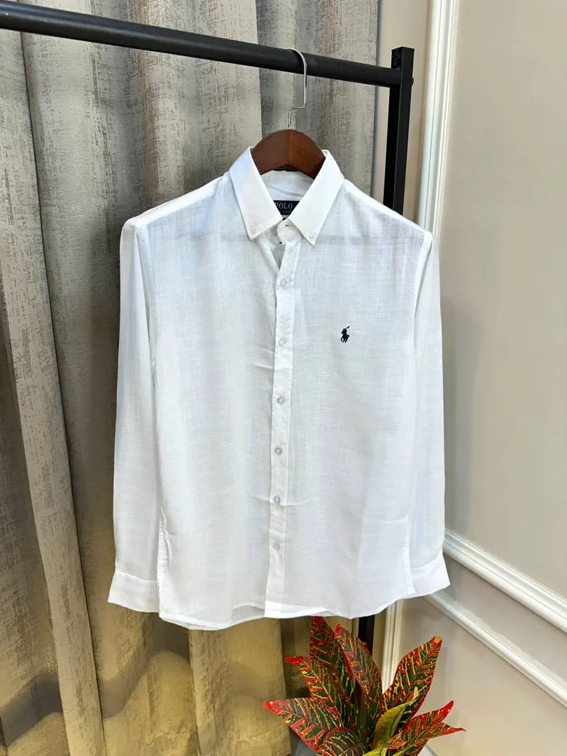 Ralf Lauren Polo White Embroidery Logo Linen Premium Shirt(1156)