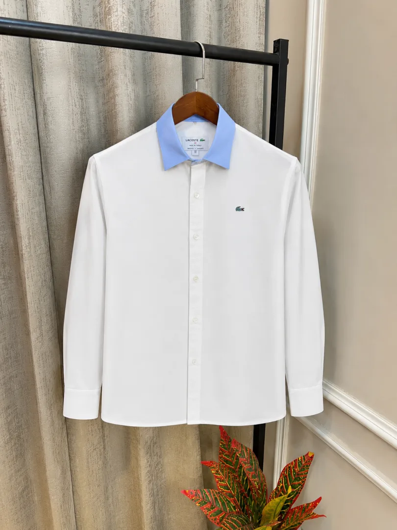 Lacost White Embroidery Logo Work Premium Collar Shirt(1152)