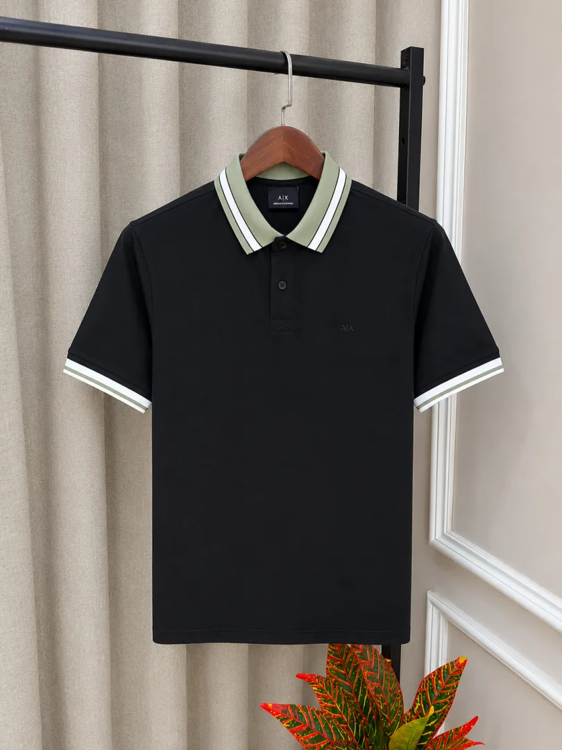 Arma_i Exchange Black Signature Embroidery Chest Logo Premium Polo T-Shirt(1151)