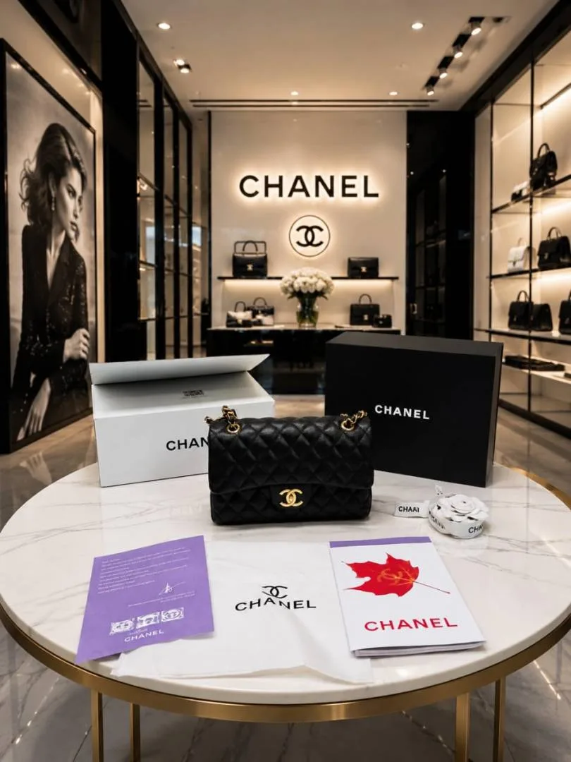 Chennel golden logo classic flap shoulderbag with double box dutyfree packing 591