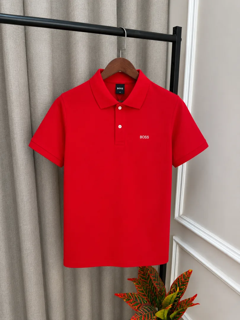 Hugo Bos Red Chest Embroidery Logo Premium Polo T-Shirt (1146)