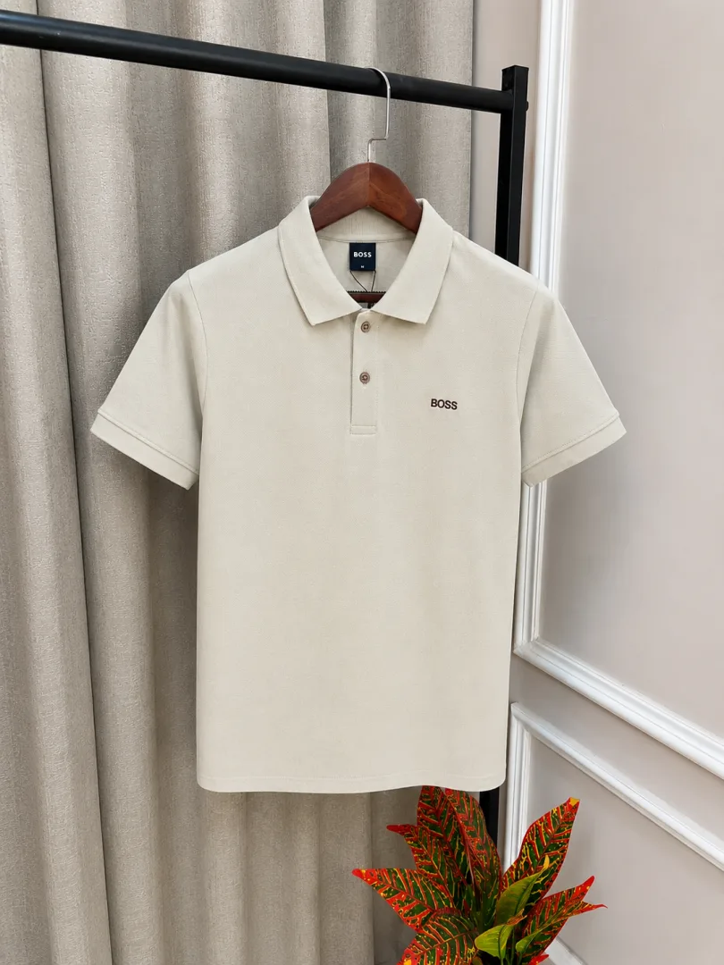 Hugo Bos Beige Chest Embroidery Logo Premium Polo T-Shirt (1145)