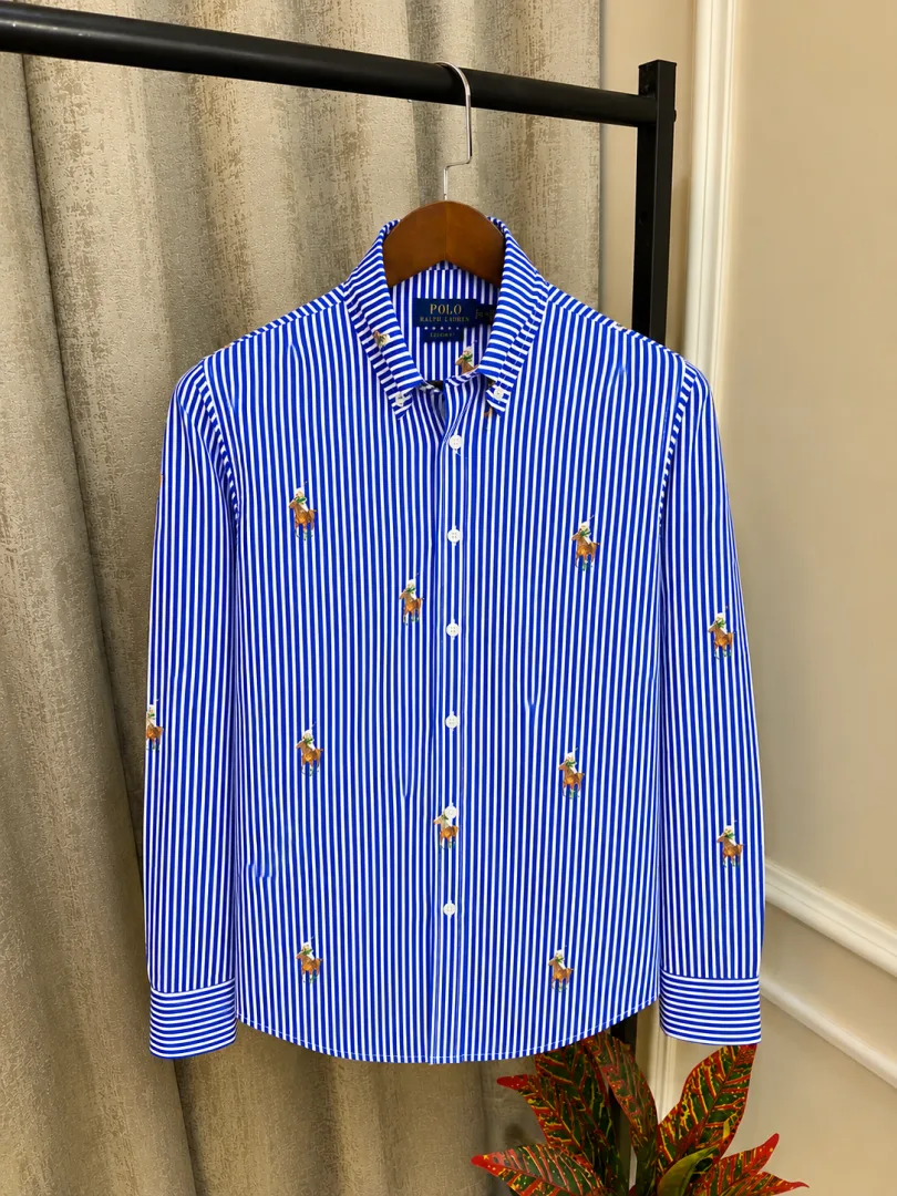 Ralf Lauren D.Blue Premium Teddy Bear Printed Design Shirt(1142)