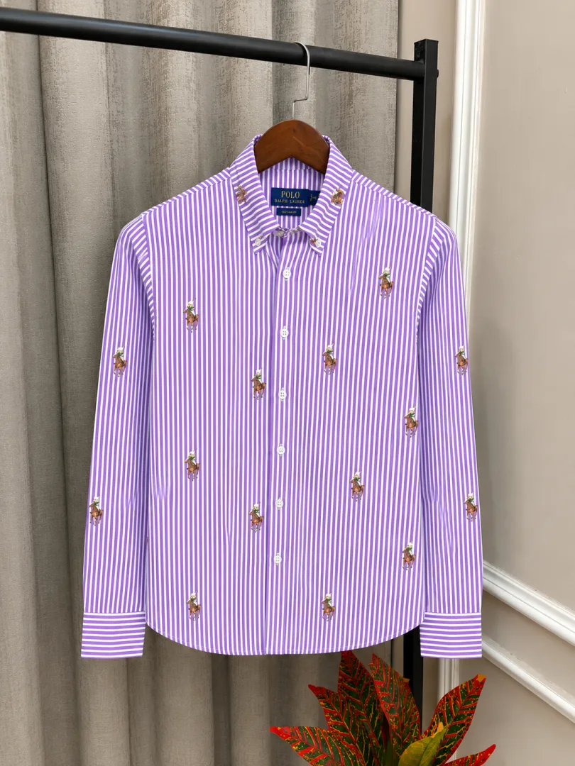 Ralf Lauren Purple Premium Teddy Bear Printed Design Shirt(1141)