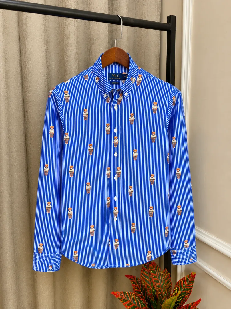 Ralf Lauren Blue Premium Teddy Bear Printed Design Shirt(1139)