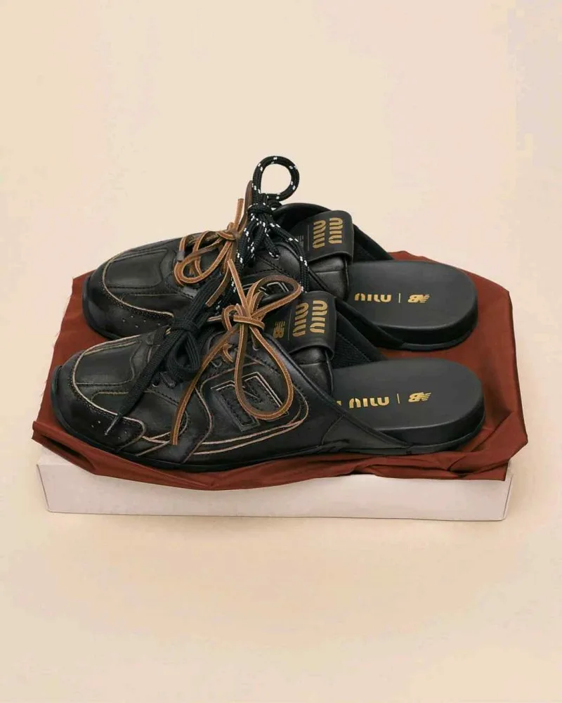 New Balence x Miu Miu 530 SL Deco Calf Leather Mule Black