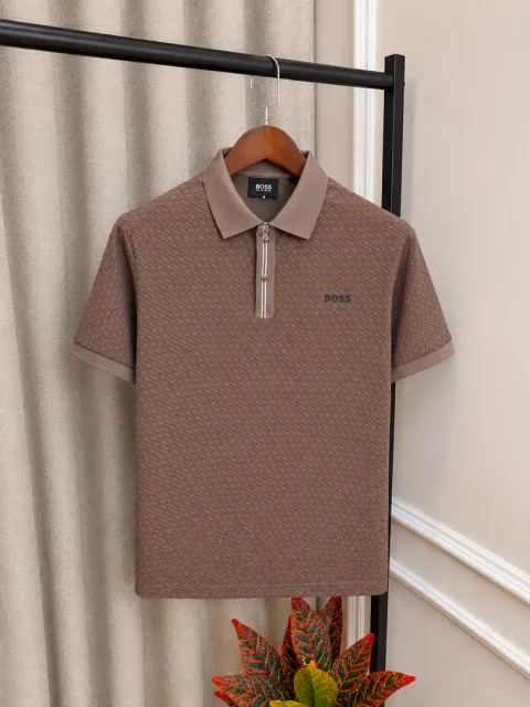 Hugo Bos Brown All Over Print Store Article Premium Polo T-Shirt(1220)