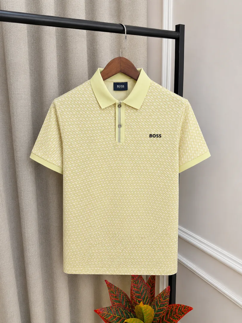 Hugo Bos Yellow All Over Print Store Article Premium Polo T-Shirt(1219)