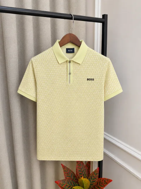 Hugo Bos Yellow All Over Print Store Article Premium Polo T-Shirt(1219)