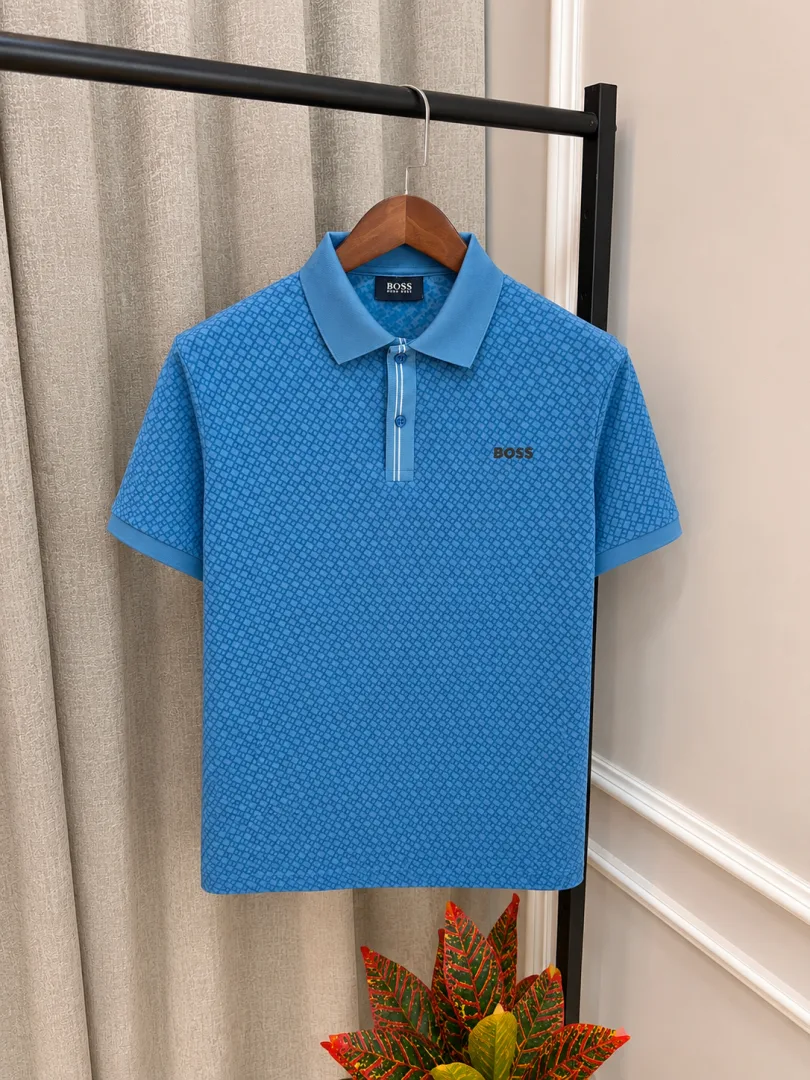 Hugo Bos Blue All Over Print Store Article Premium Polo T-Shirt(1218)