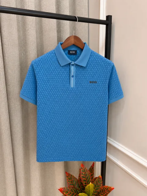 Hugo Bos Blue All Over Print Store Article Premium Polo T-Shirt(1218)