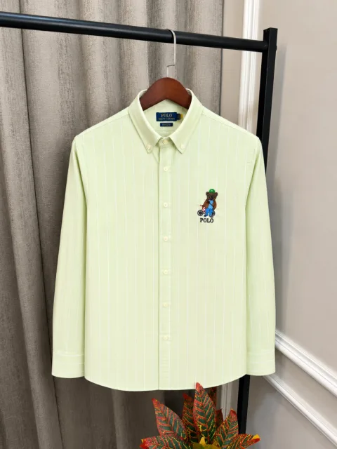 Ralf Lauren Polo Yellow Chest Teddy Logo Linen Stripe Premium Classic Shirt(1210)
