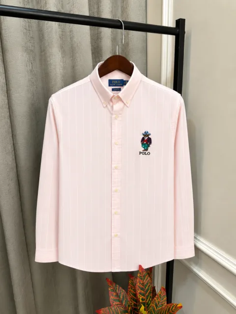 Ralf Lauren Polo Peach Chest Teddy Logo Linen Stripe Premium Classic Shirt(1208)