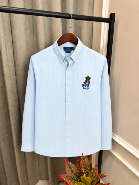 Ralf Lauren Polo Sky Chest Teddy Logo Linen Stripe Premium Classic Shirt(1207)