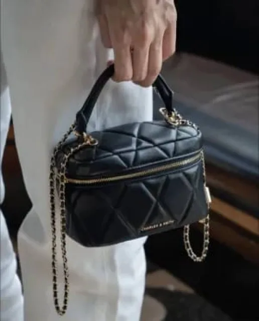 Charls & Keith Arwen Quilted Top Handle Vanity Bag With Box premium quality