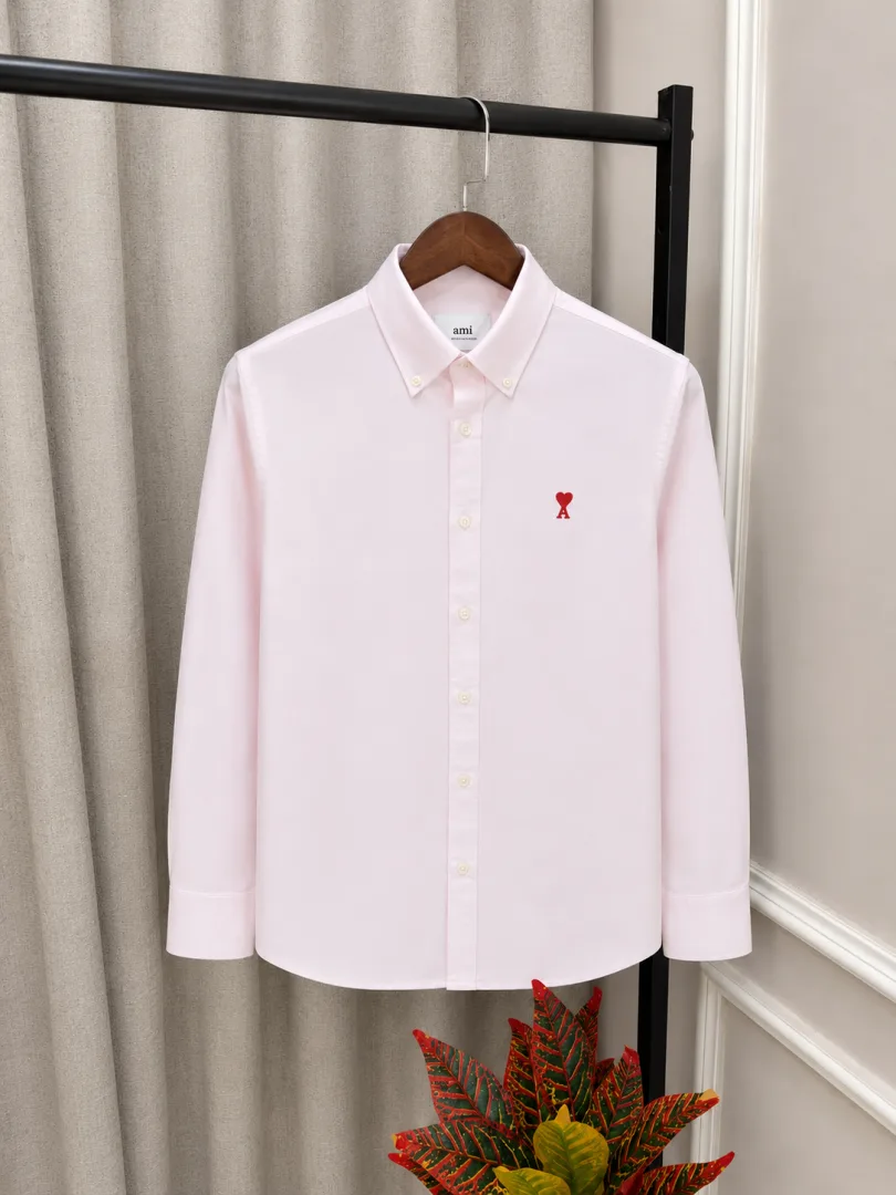 Ami Paris Pink Embroidery Heart Logo Premium Store Article Oxford Shirt(1206)